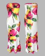 Watercolor Floral Print Slim Fit Stretchy Maxi Dress Chic Tube Dress