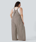Plus Size Stripe Waffle Overalls with Pockets