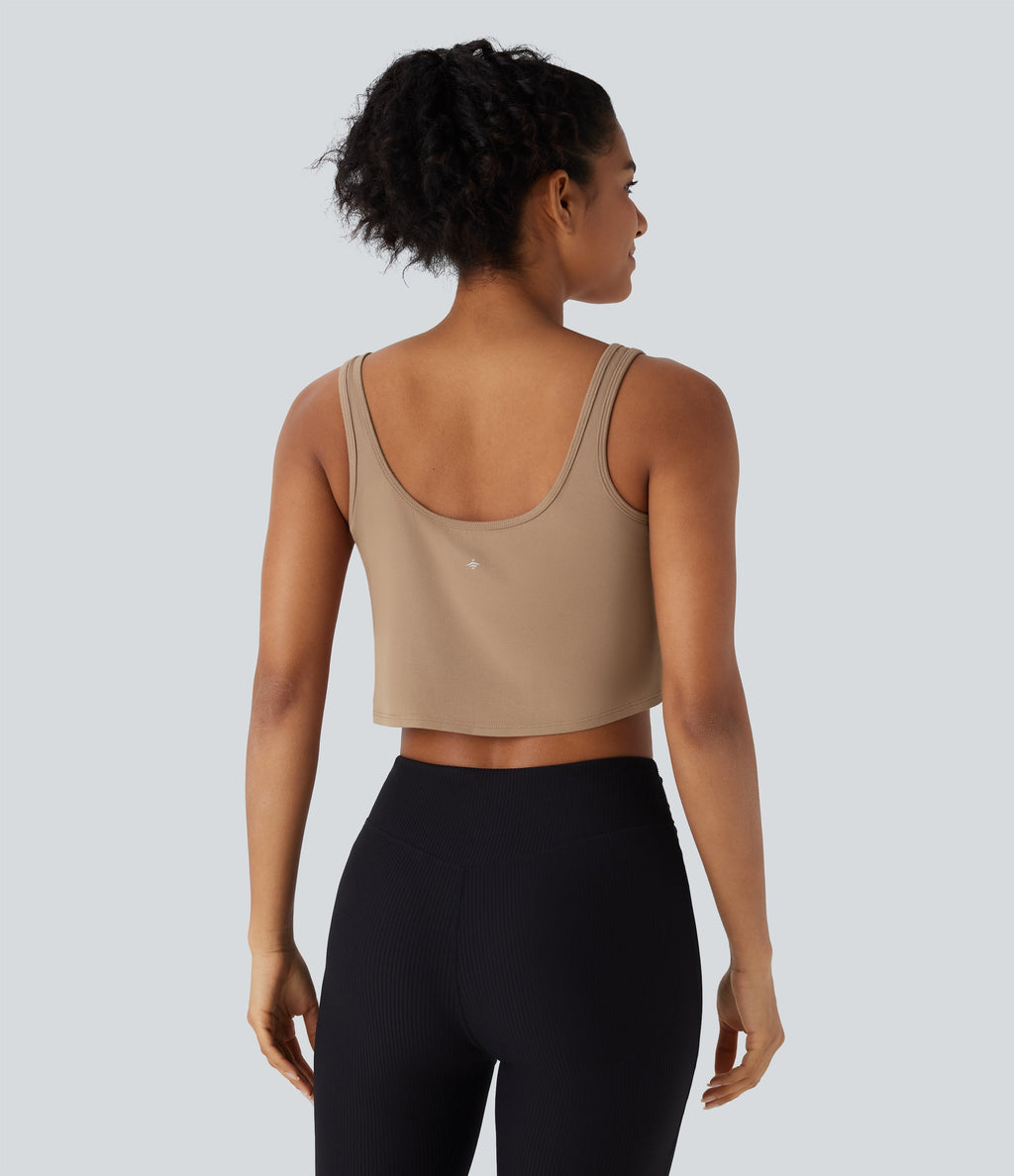 U Neck Draped Cropped Yoga Tank Top