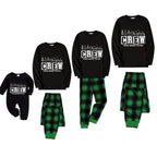 Christmas Family Matching Pajamas-Black Top and Green Plaid Pants Pjs Set with "Christmas Crew Making Memories Together " Print