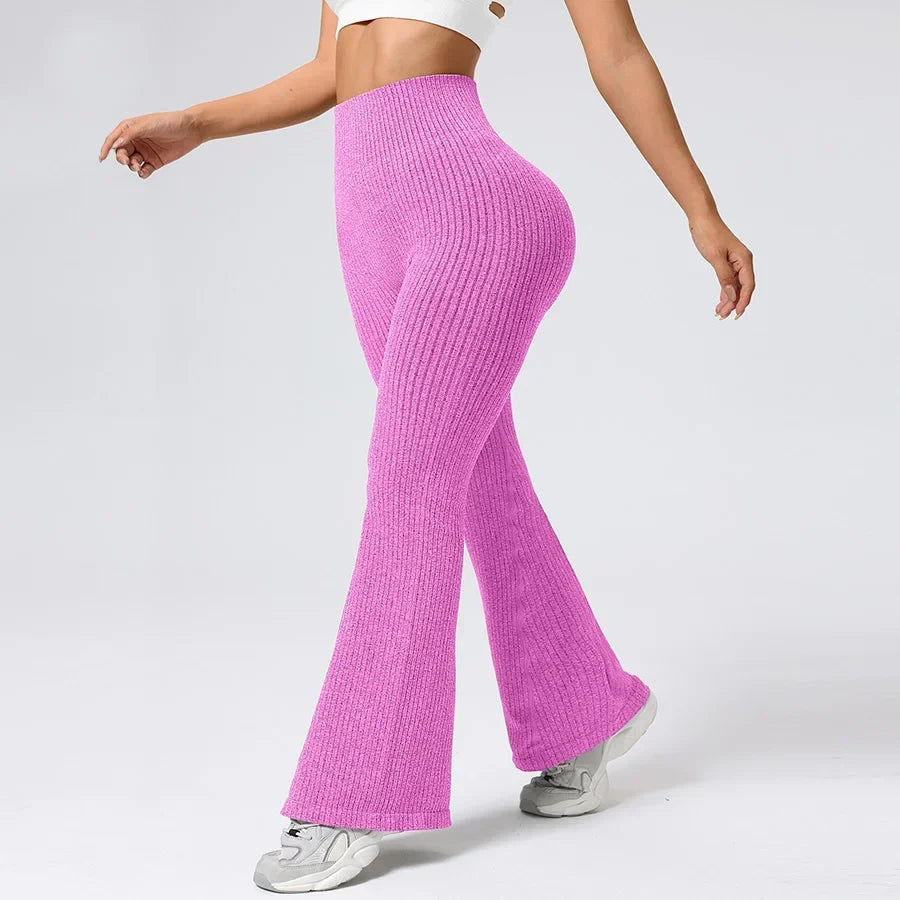 Breathable Flared Trousers Yoga-to-Street Chic Athleisure Fitness Pants Trendy Women's High-Waisted Yoga Gym Wear 4-Way Stretch