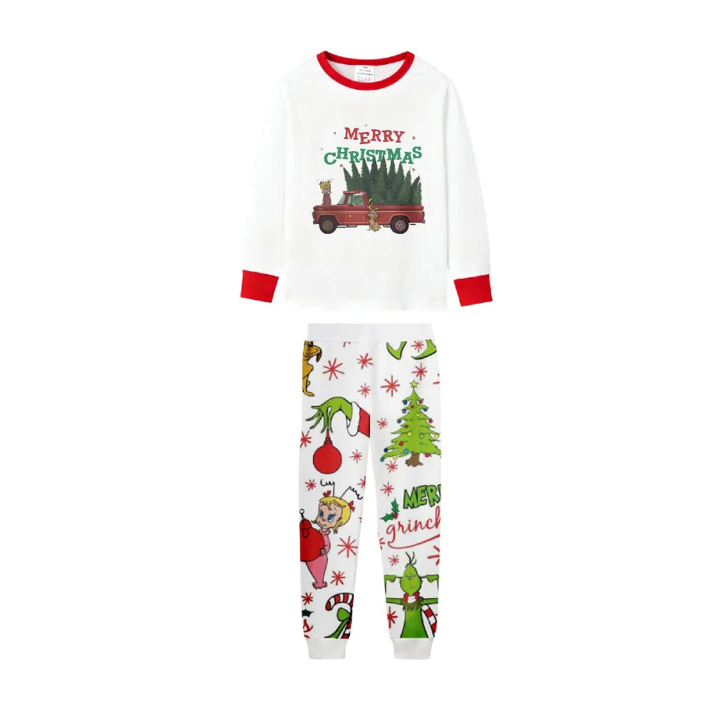 Family Christmas White Pajamas Set With Colorful Christmas Print