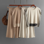 Stylish Striped Patchwork Solid Color Sleeveless Top & High Waist Pants Two-Piece Set