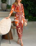 Vintage Baroque Deep V Neck Long Sleeve Slit Bodycon Dress Casual Ruched Slim Fit Vacation Dress