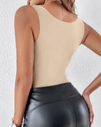 U-Neck Sleeveless Tank Seamless Skinny Layering Top with Built-In Bra