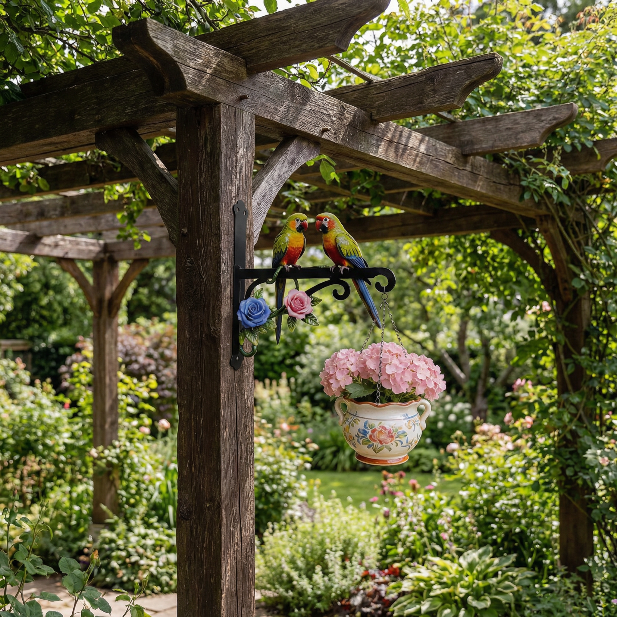 Colorful Bird & Flower Wall Bracket – Outdoor Garden Décor for Porch, Fence & Patio