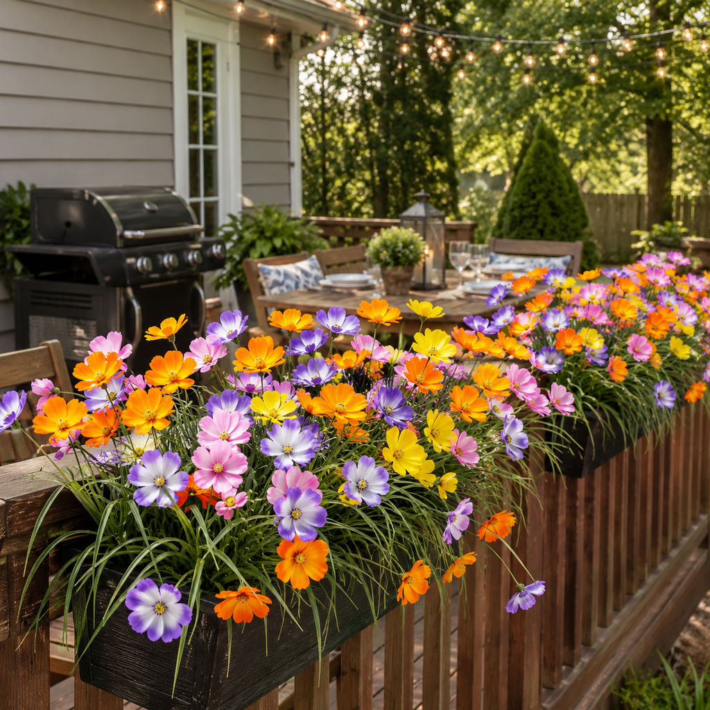 8-Piece Artificial Cosmos Flower Stem Set for Home, Garden & Patio Decor