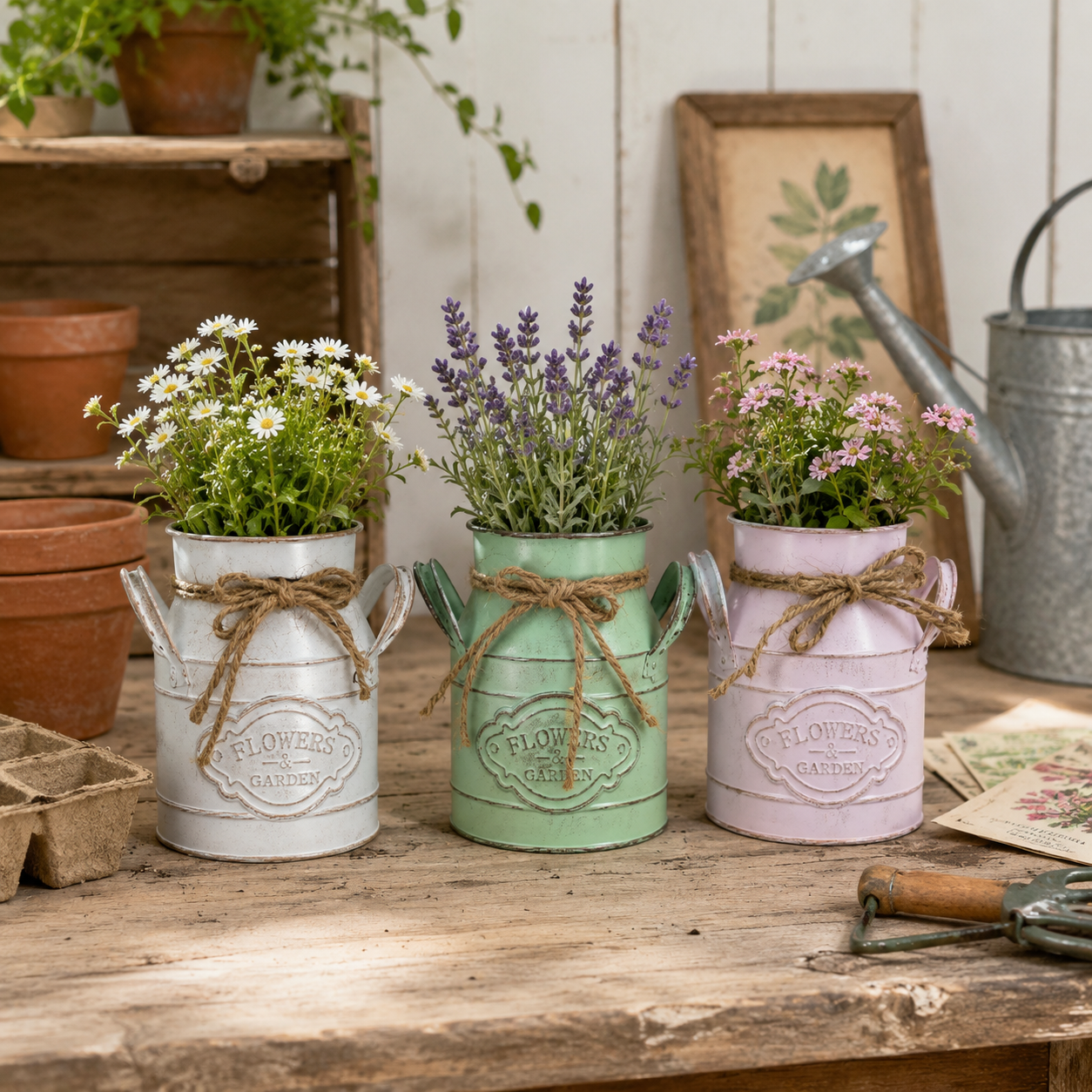 Rustic Metal Flower Pot Planter – Vintage Farmhouse Decorative Plant Bucket