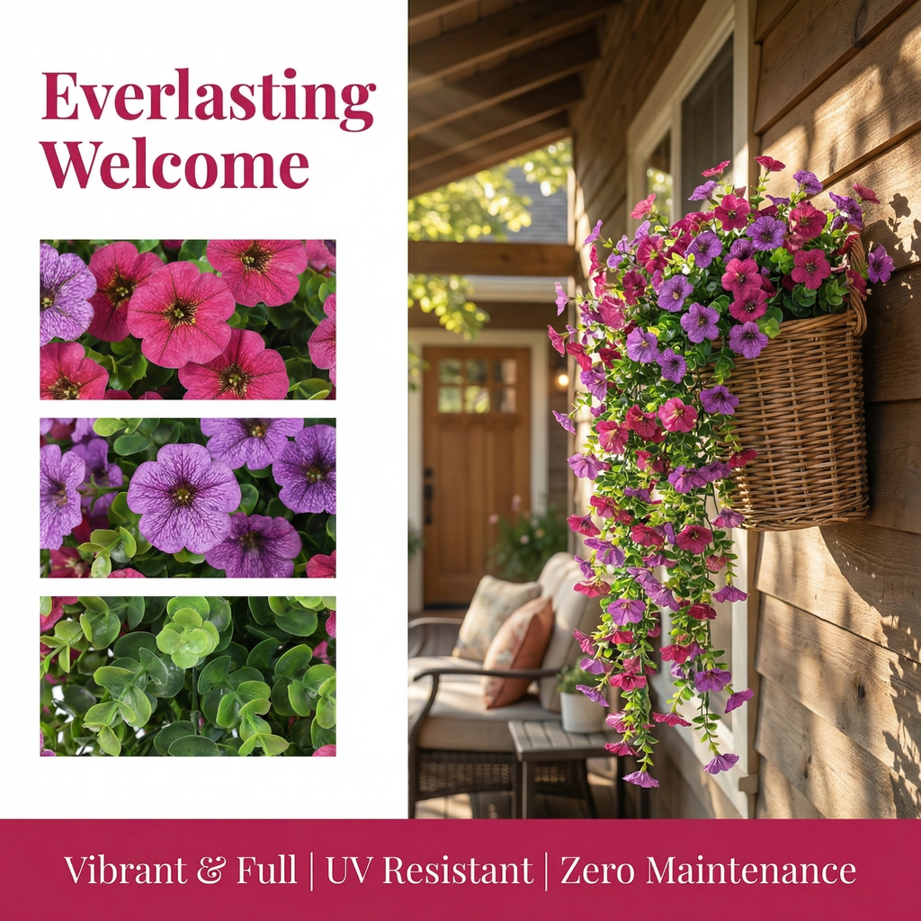 Artificial Hanging Flowers for Outdoor Planters, UV Resistant Faux Hanging Flowers for Porch, Balcony, Hanging Basket, Easter Spring Outdoor Decor,