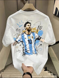 100% Cotton Heavyweight Short-Sleeve T-Shirt—Unisex Round-Neck, Loose-Fit Messi Style