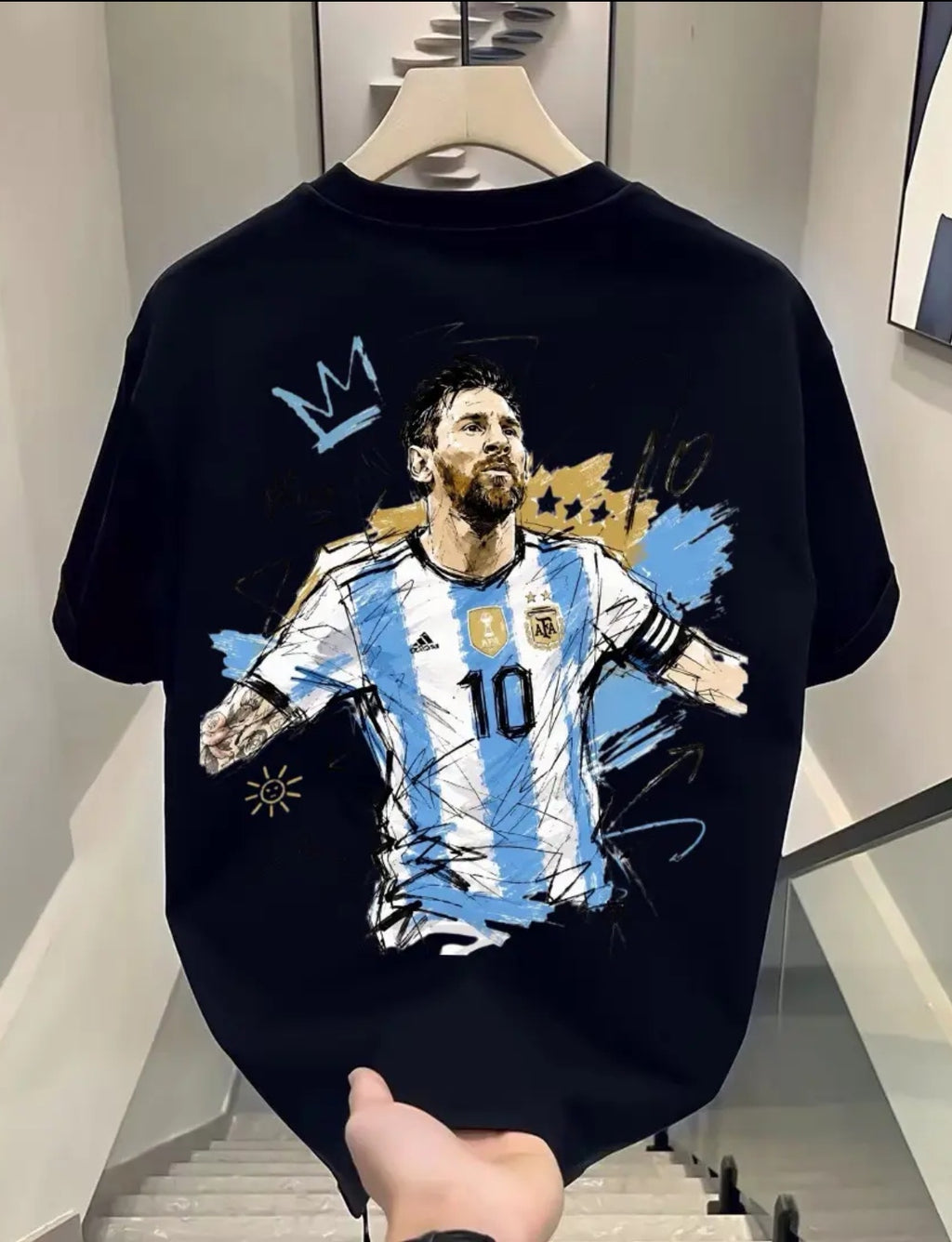 100% Cotton Heavyweight Short-Sleeve T-Shirt—Unisex Round-Neck, Loose-Fit Messi Style