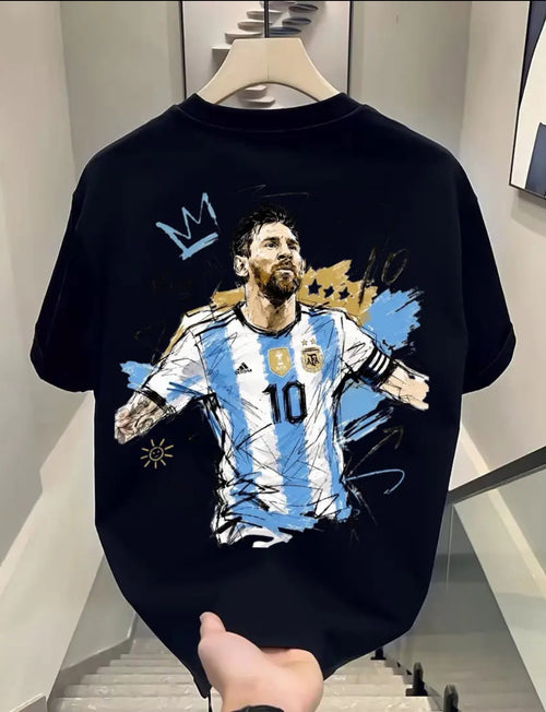 100% Cotton Heavyweight Short-Sleeve T-Shirt—Unisex Round-Neck, Loose-Fit Messi Style