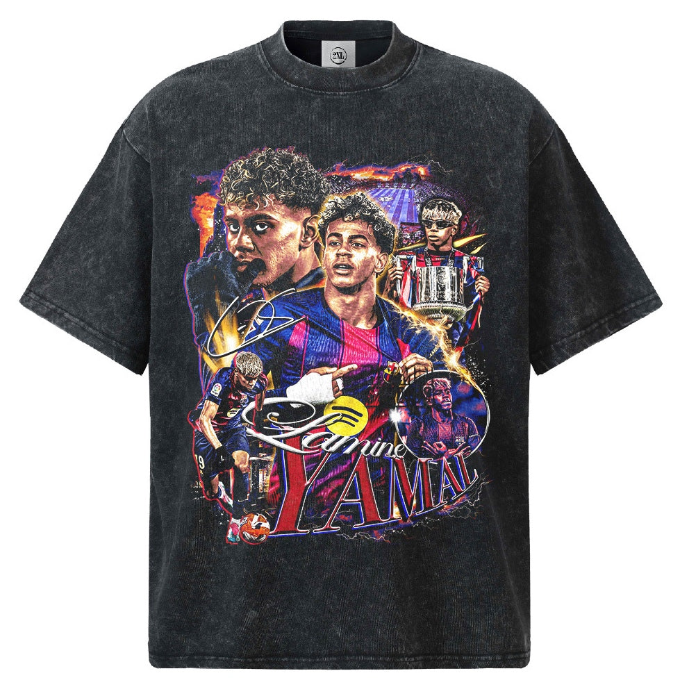 🏆⚽🔥2026 New Yamal Soccer T-Shirt: INS High-Street Print, Heavyweight 300g All-Cotton, Dropped-Shoulder, Loose-Fit Top