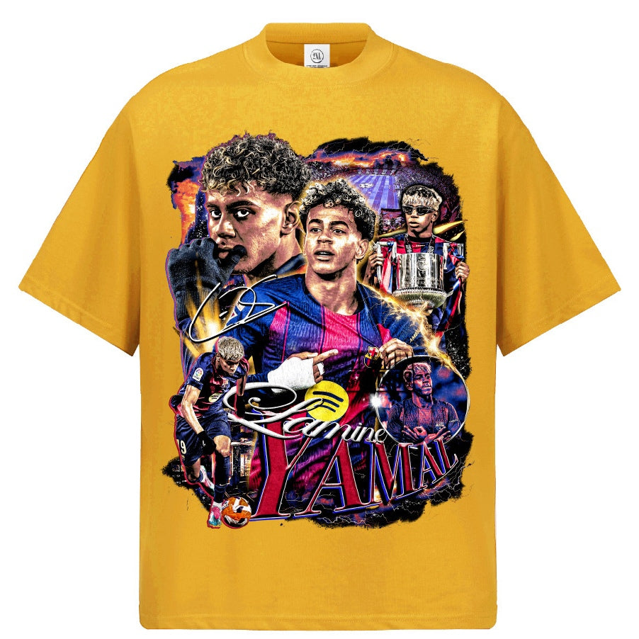 🏆⚽🔥2026 New Yamal Soccer T-Shirt: INS High-Street Print, Heavyweight 300g All-Cotton, Dropped-Shoulder, Loose-Fit Top