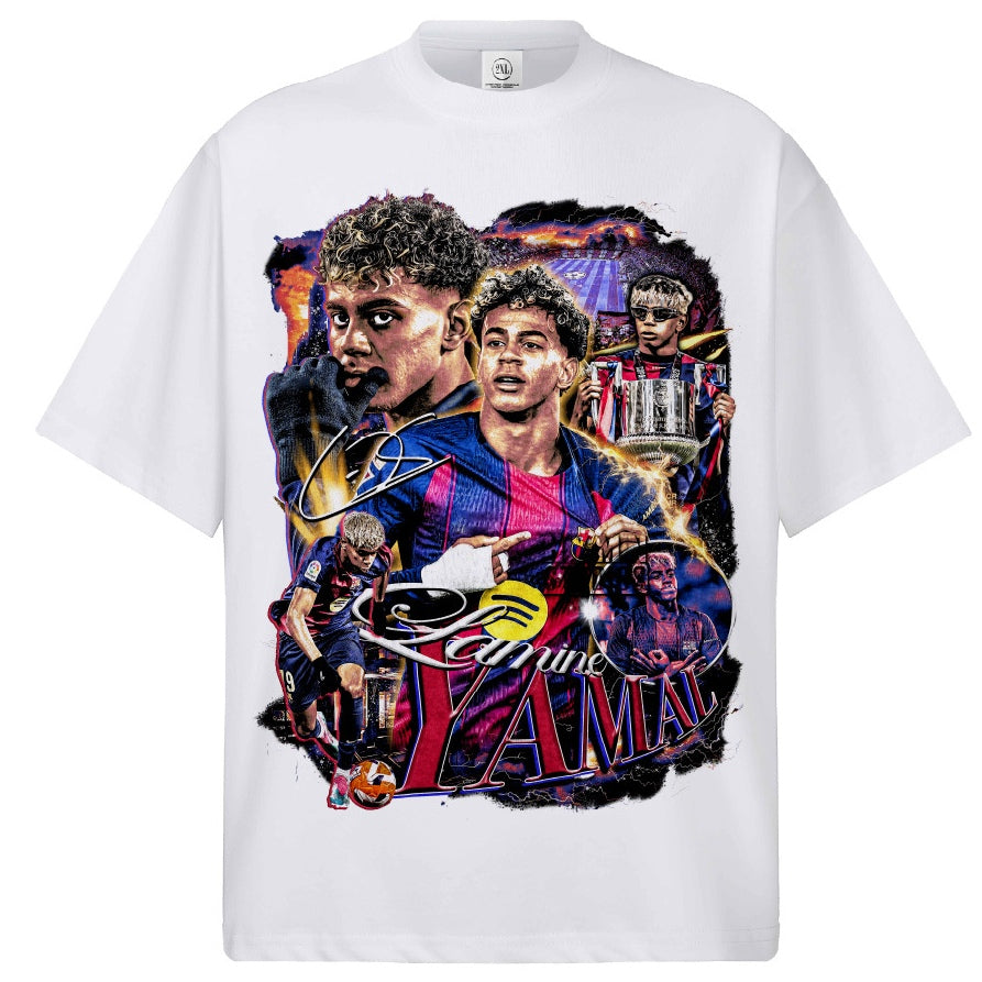 🏆⚽🔥2026 New Yamal Soccer T-Shirt: INS High-Street Print, Heavyweight 300g All-Cotton, Dropped-Shoulder, Loose-Fit Top