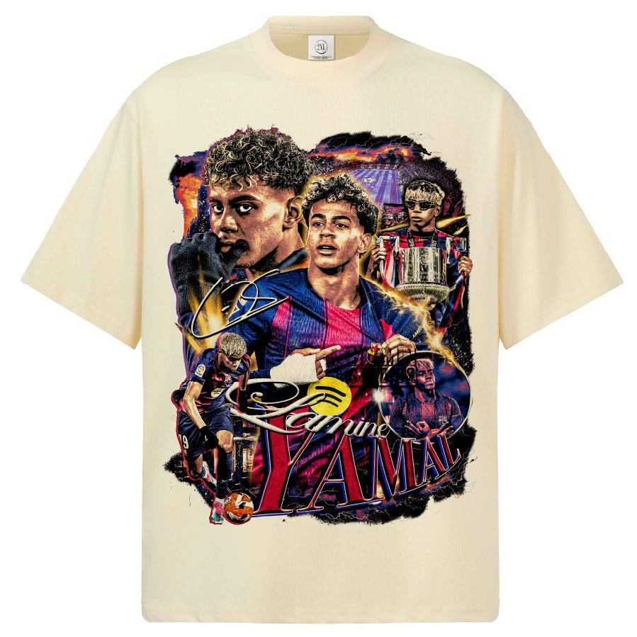 🏆⚽🔥2026 New Yamal Soccer T-Shirt: INS High-Street Print, Heavyweight 300g All-Cotton, Dropped-Shoulder, Loose-Fit Top