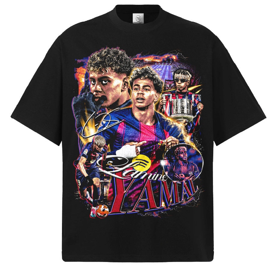 🏆⚽🔥2026 New Yamal Soccer T-Shirt: INS High-Street Print, Heavyweight 300g All-Cotton, Dropped-Shoulder, Loose-Fit Top