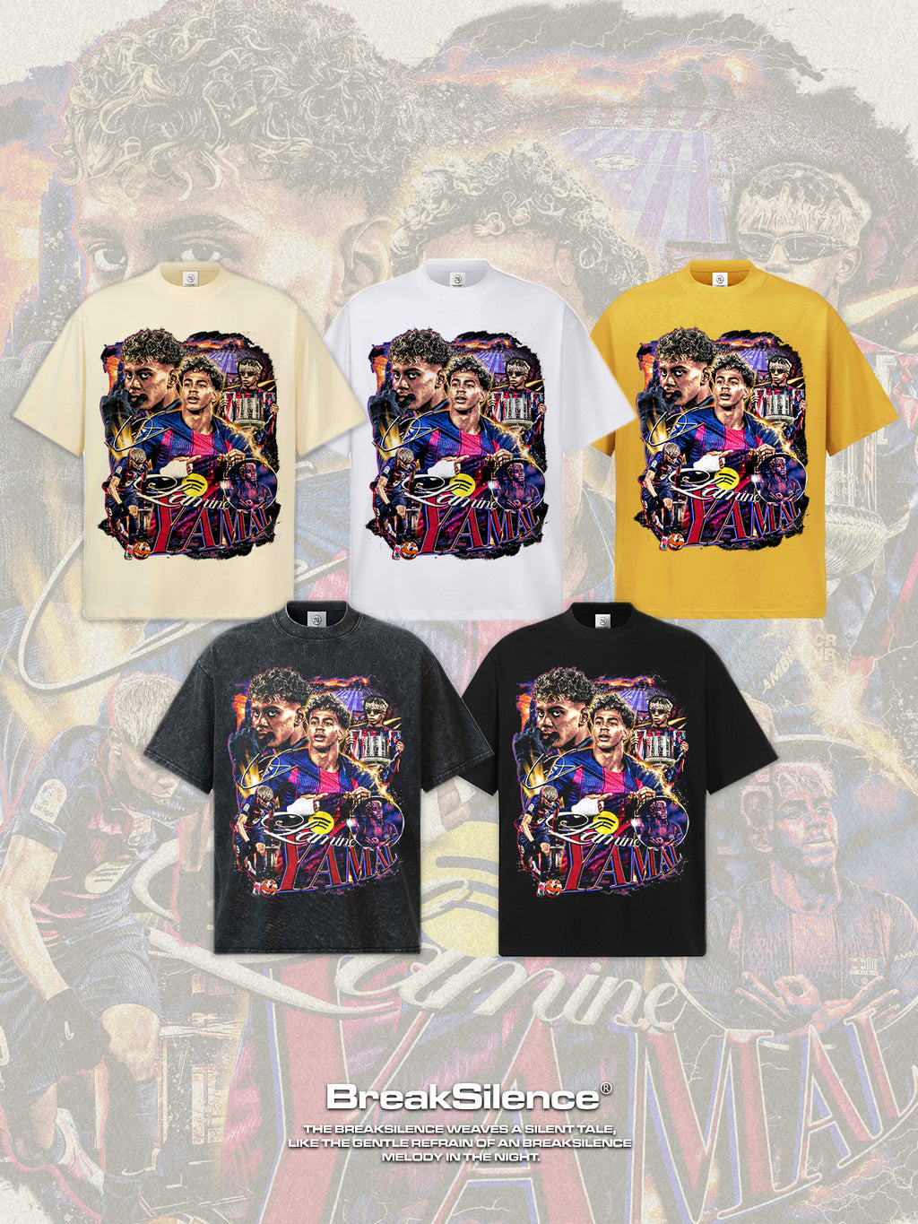 🏆⚽🔥2026 New Yamal Soccer T-Shirt: INS High-Street Print, Heavyweight 300g All-Cotton, Dropped-Shoulder, Loose-Fit Top
