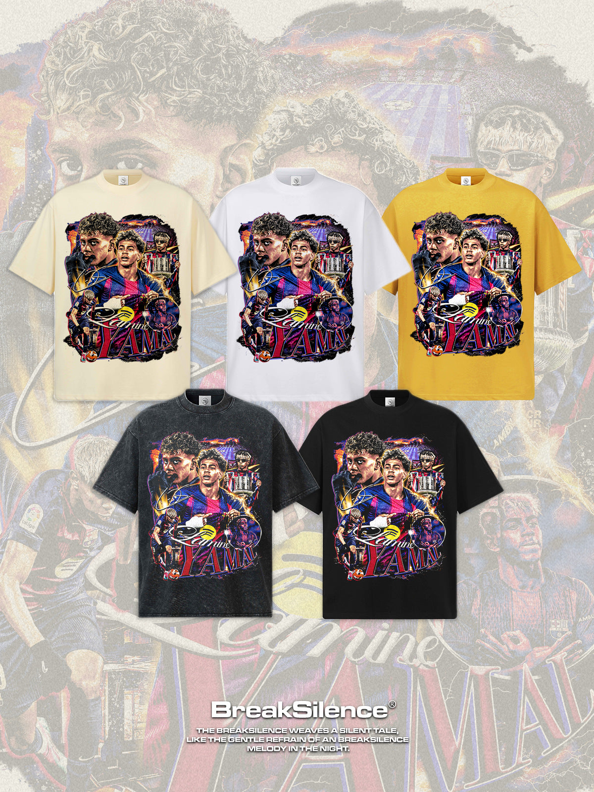 🏆⚽🔥2026 New Yamal Soccer T-Shirt: INS High-Street Print, Heavyweight 300g All-Cotton, Dropped-Shoulder, Loose-Fit Top