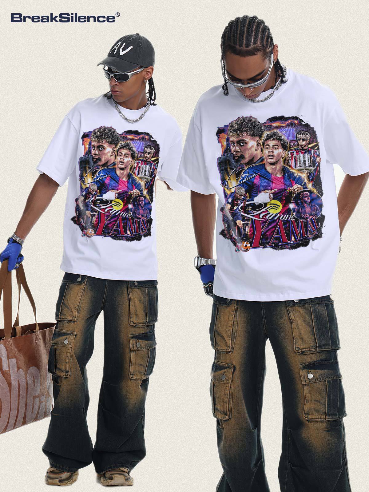 🏆⚽🔥2026 New Yamal Soccer T-Shirt: INS High-Street Print, Heavyweight 300g All-Cotton, Dropped-Shoulder, Loose-Fit Top