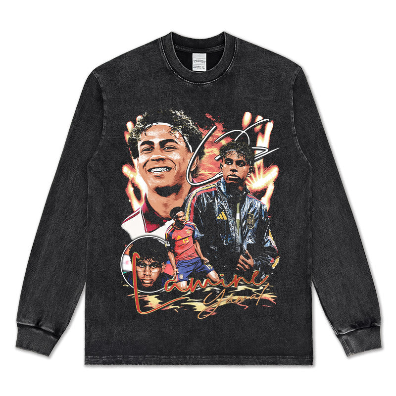 🏆⚽🔥2026 New Yamal Print 260g Heavyweight 100% Cotton Relaxed-Fit Streetwear T-Shirt, Long-Sleeve Hoodie