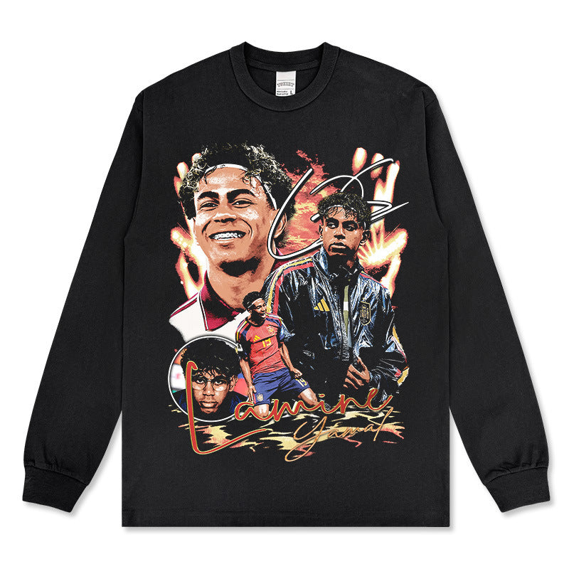 🏆⚽🔥2026 New Yamal Print 260g Heavyweight 100% Cotton Relaxed-Fit Streetwear T-Shirt, Long-Sleeve Hoodie