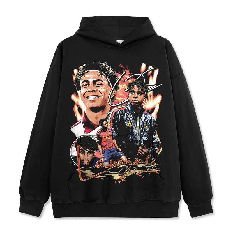🏆⚽🔥2026 New Yamal Print 260g Heavyweight 100% Cotton Relaxed-Fit Streetwear T-Shirt, Long-Sleeve Hoodie