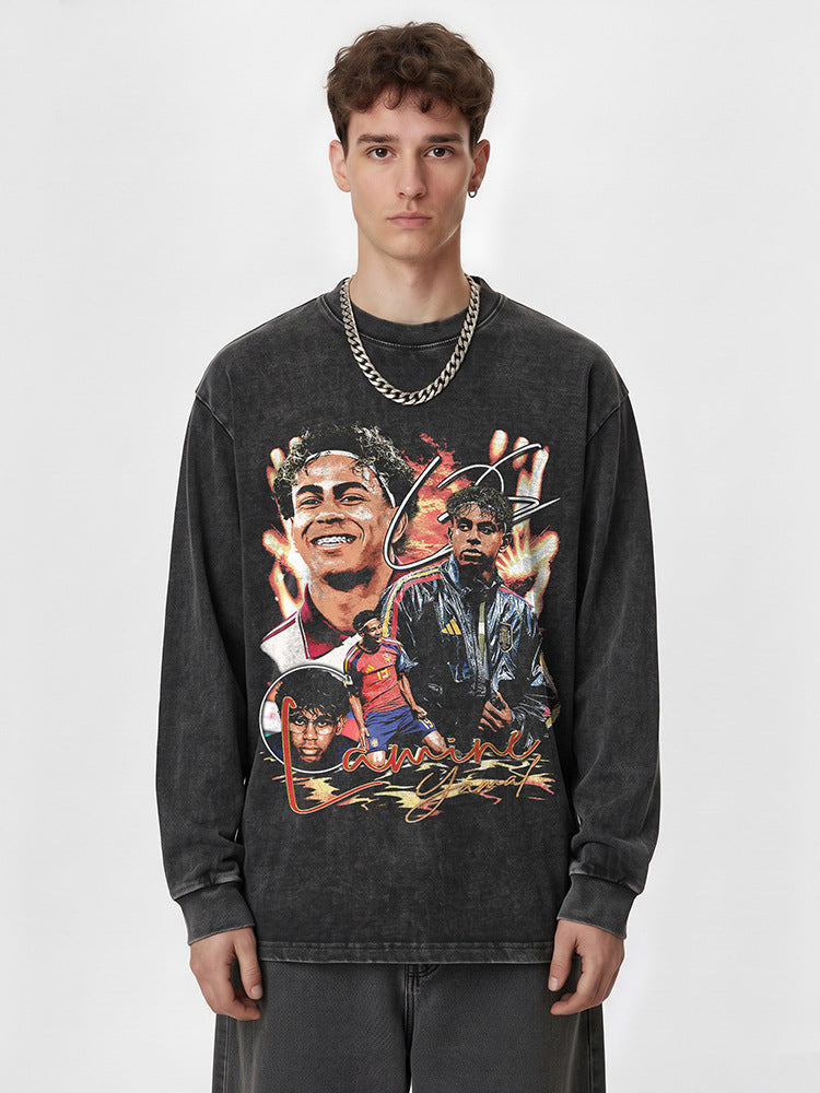 🏆⚽🔥2026 New Yamal Print 260g Heavyweight 100% Cotton Relaxed-Fit Streetwear T-Shirt, Long-Sleeve Hoodie