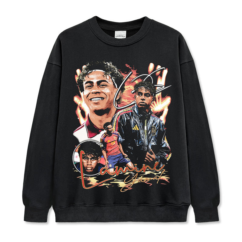 🏆⚽🔥2026 New Yamal Print 260g Heavyweight 100% Cotton Relaxed-Fit Streetwear T-Shirt, Long-Sleeve Hoodie