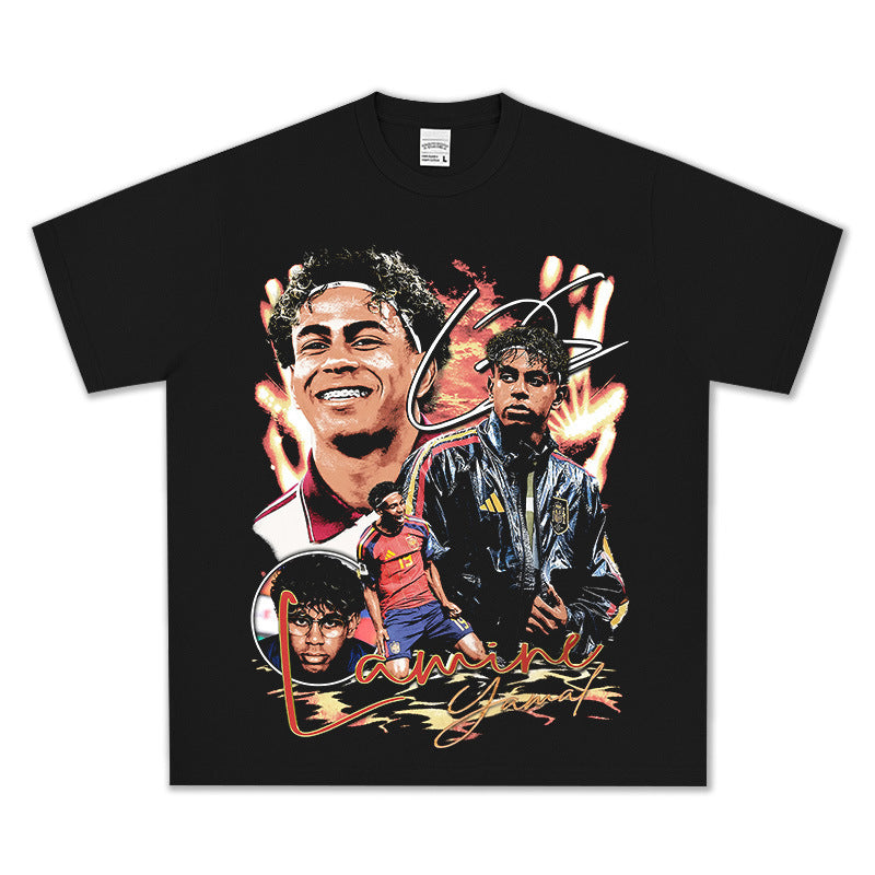 🏆⚽🔥2026 New Yamal Print 260g Heavyweight 100% Cotton Relaxed-Fit Streetwear T-Shirt, Long-Sleeve Hoodie