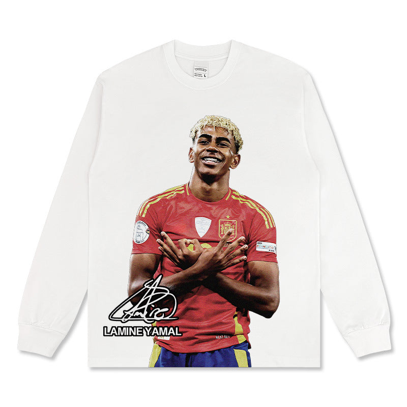 🏆⚽🔥2026 New Yamal Printed, Washed, Distressed Heavyweight 100% Cotton Long-Sleeve T-Shirt
