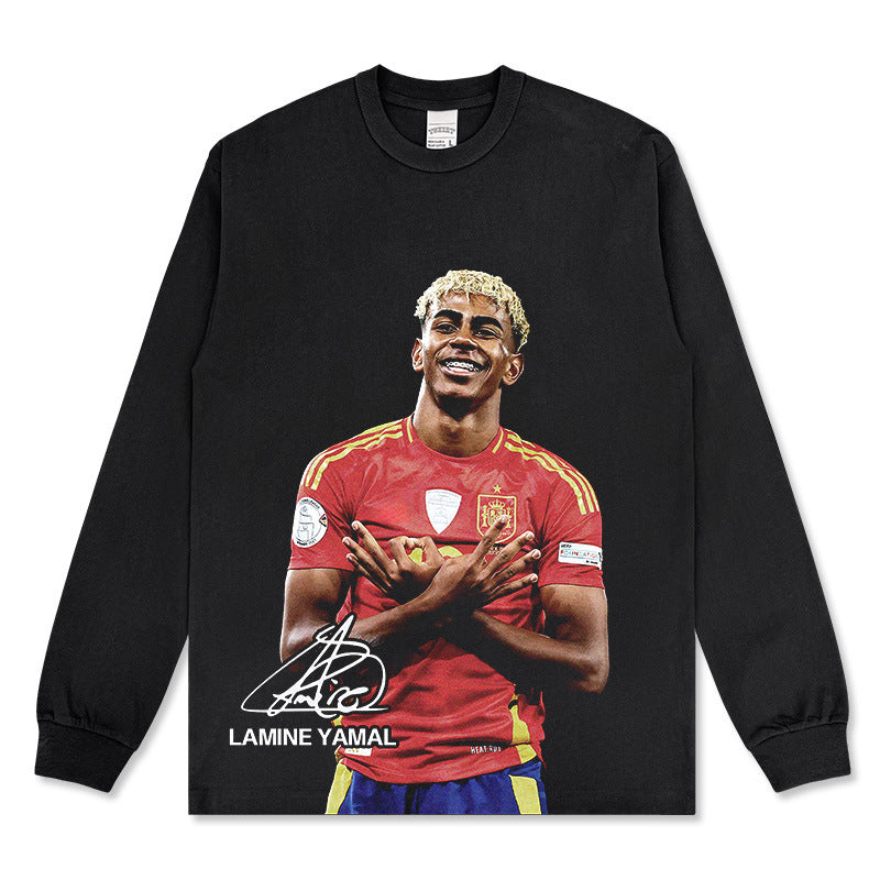 🏆⚽🔥2026 New Yamal Printed, Washed, Distressed Heavyweight 100% Cotton Long-Sleeve T-Shirt