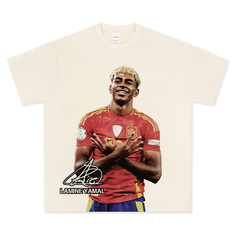🏆⚽🔥2026 New Yamal Printed, Washed, Distressed Heavyweight 100% Cotton Long-Sleeve T-Shirt
