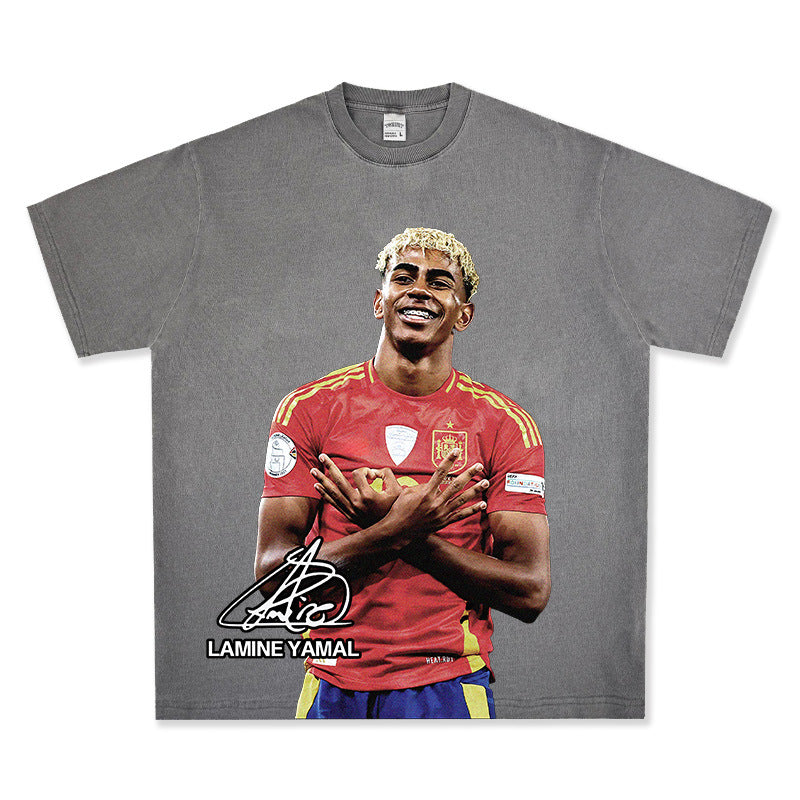 🏆⚽🔥2026 New Yamal Printed, Washed, Distressed Heavyweight 100% Cotton Long-Sleeve T-Shirt
