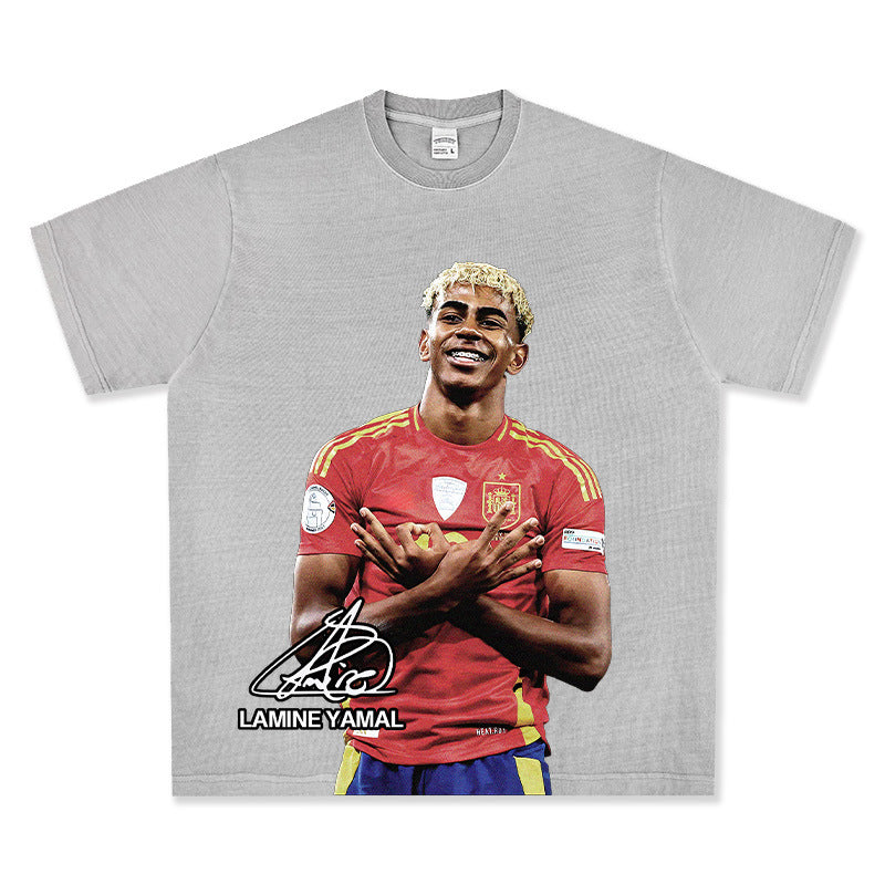 🏆⚽🔥2026 New Yamal Printed, Washed, Distressed Heavyweight 100% Cotton Long-Sleeve T-Shirt