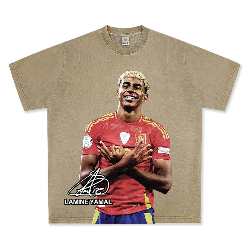🏆⚽🔥2026 New Yamal Printed, Washed, Distressed Heavyweight 100% Cotton Long-Sleeve T-Shirt