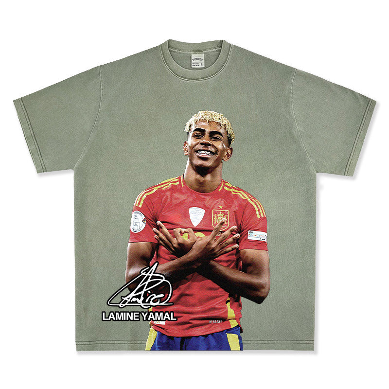 🏆⚽🔥2026 New Yamal Printed, Washed, Distressed Heavyweight 100% Cotton Long-Sleeve T-Shirt