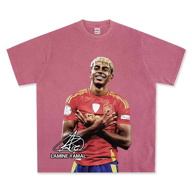🏆⚽🔥2026 New Yamal Printed, Washed, Distressed Heavyweight 100% Cotton Long-Sleeve T-Shirt