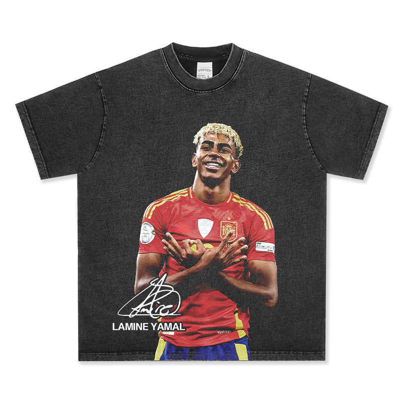 🏆⚽🔥2026 New Yamal Printed, Washed, Distressed Heavyweight 100% Cotton Long-Sleeve T-Shirt