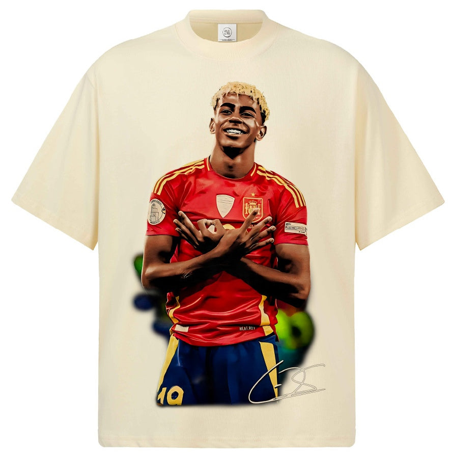 🏆⚽🔥2026 New Yamal Printed Distressed Vintage-Style Small-Collar 100% Cotton T-Shirt