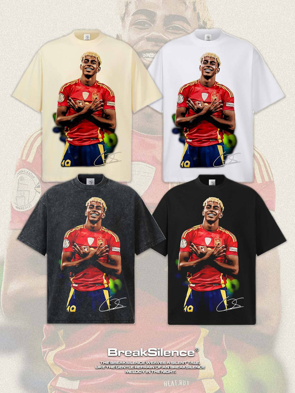 🏆⚽🔥2026 New Yamal Printed Distressed Vintage-Style Small-Collar 100% Cotton T-Shirt