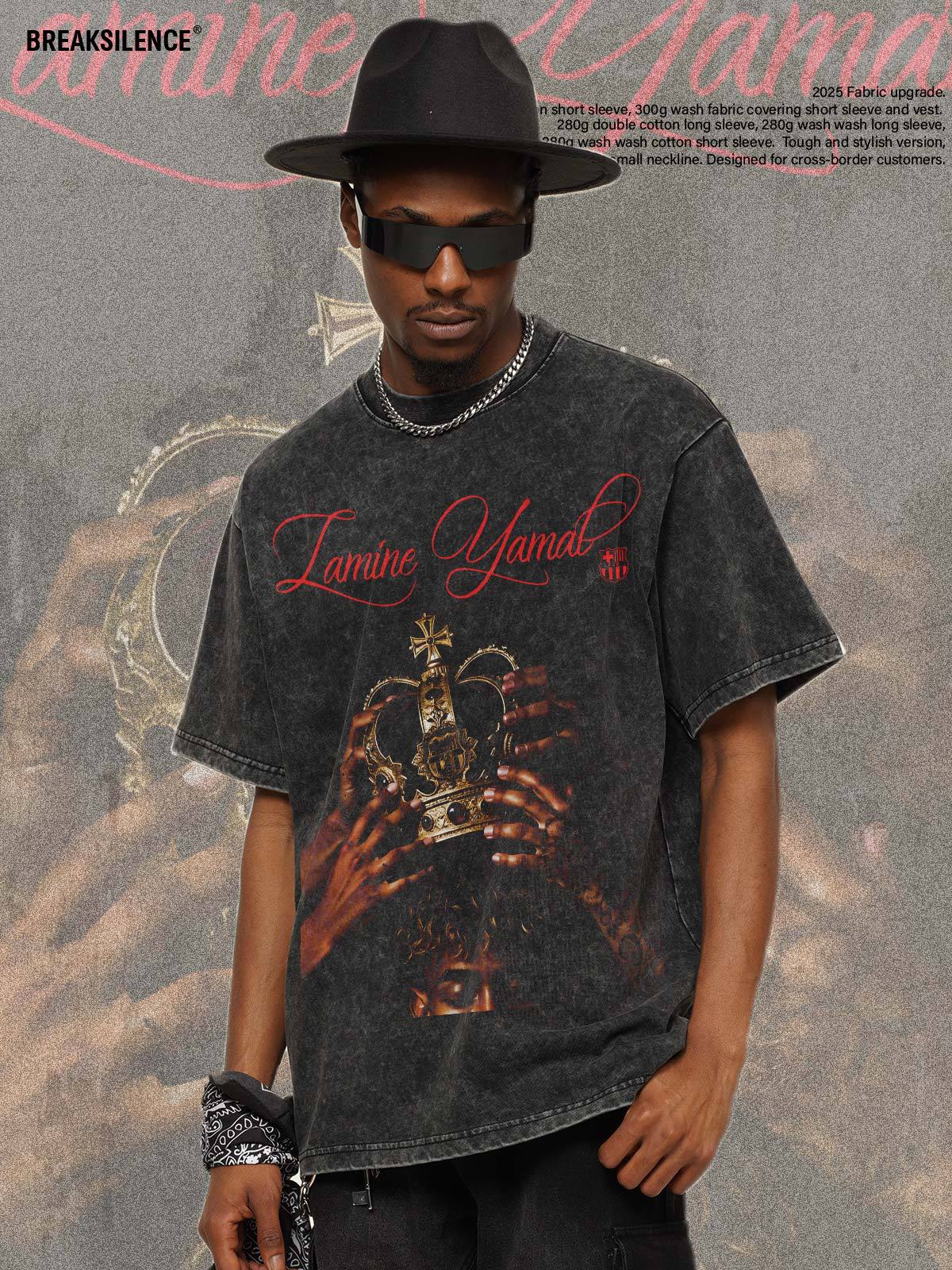 🏆⚽🔥2026 New Yamal “Coronation” Vintage-Wash Heavyweight 100% Cotton T-Shirt