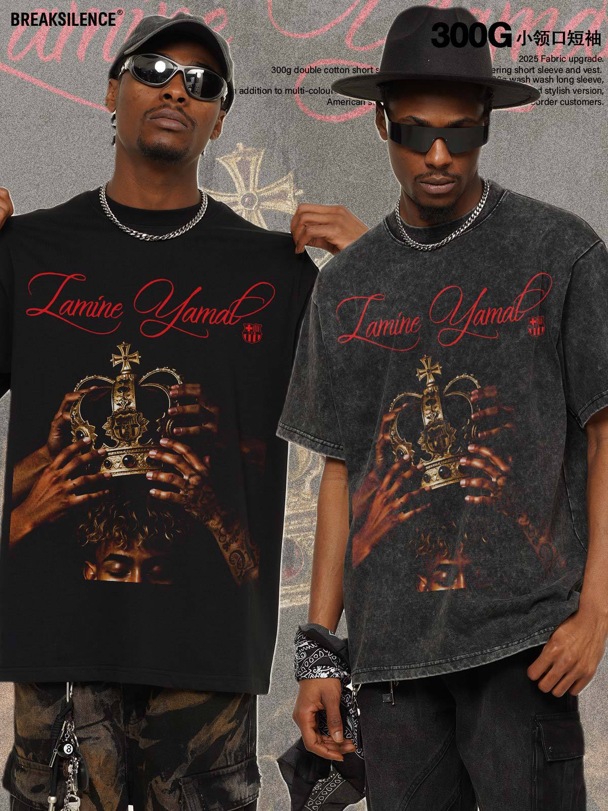 🏆⚽🔥2026 New Yamal “Coronation” Vintage-Wash Heavyweight 100% Cotton T-Shirt