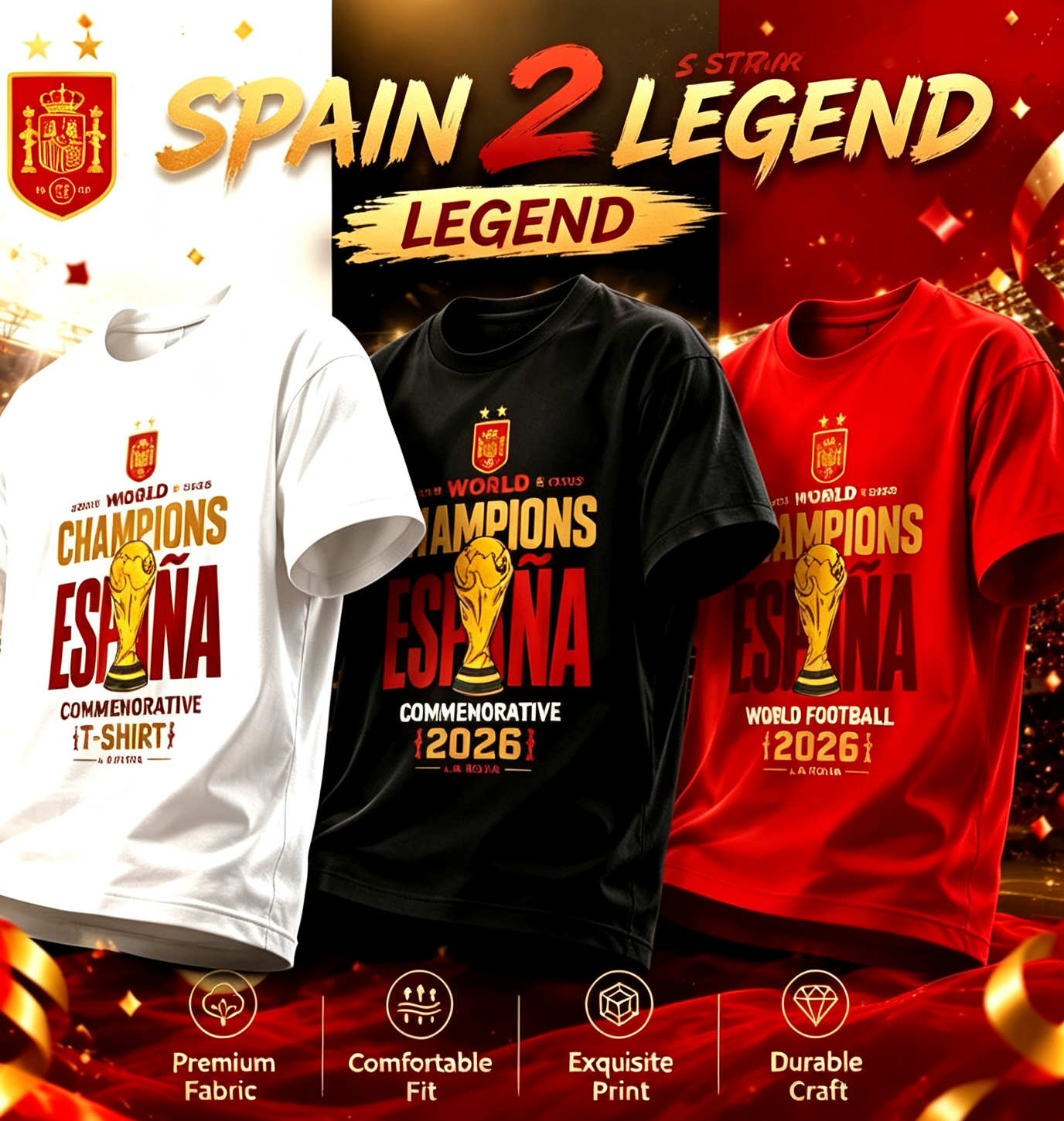 🏆⚽🔥 2026 World Cup: Spain Wins the Championship—Official Commemorative 100% Cotton Soccer T-Shirt
