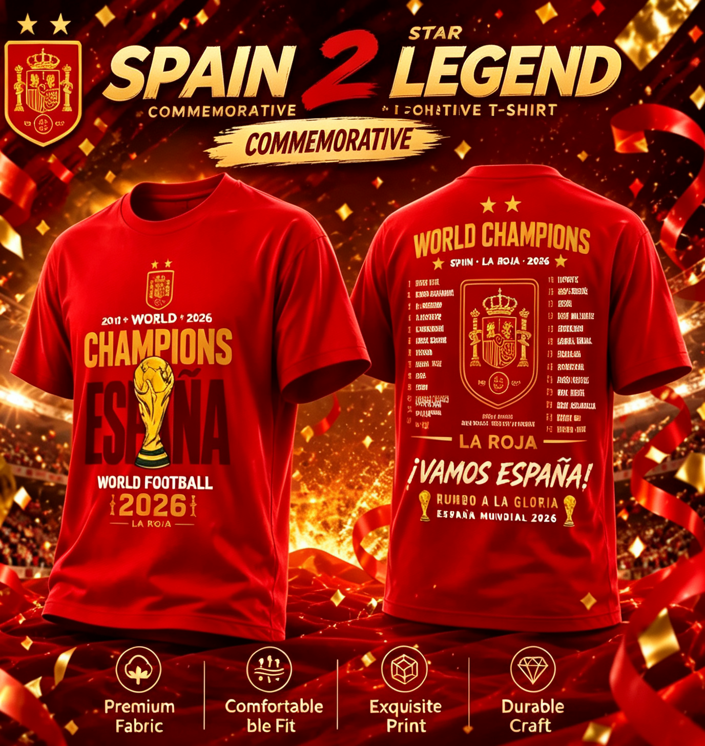 🏆⚽🔥 2026 World Cup: Spain Wins the Championship—Official Commemorative 100% Cotton Soccer T-Shirt