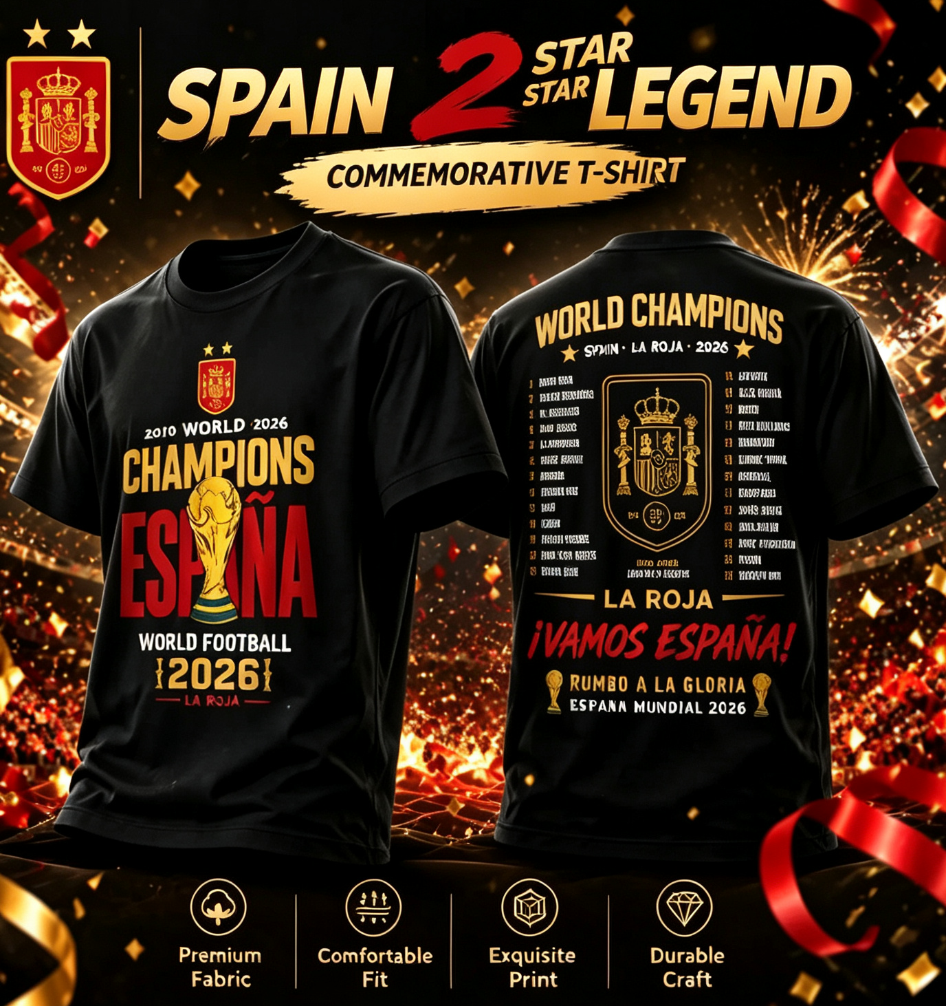 🏆⚽🔥 2026 World Cup: Spain Wins the Championship—Official Commemorative 100% Cotton Soccer T-Shirt