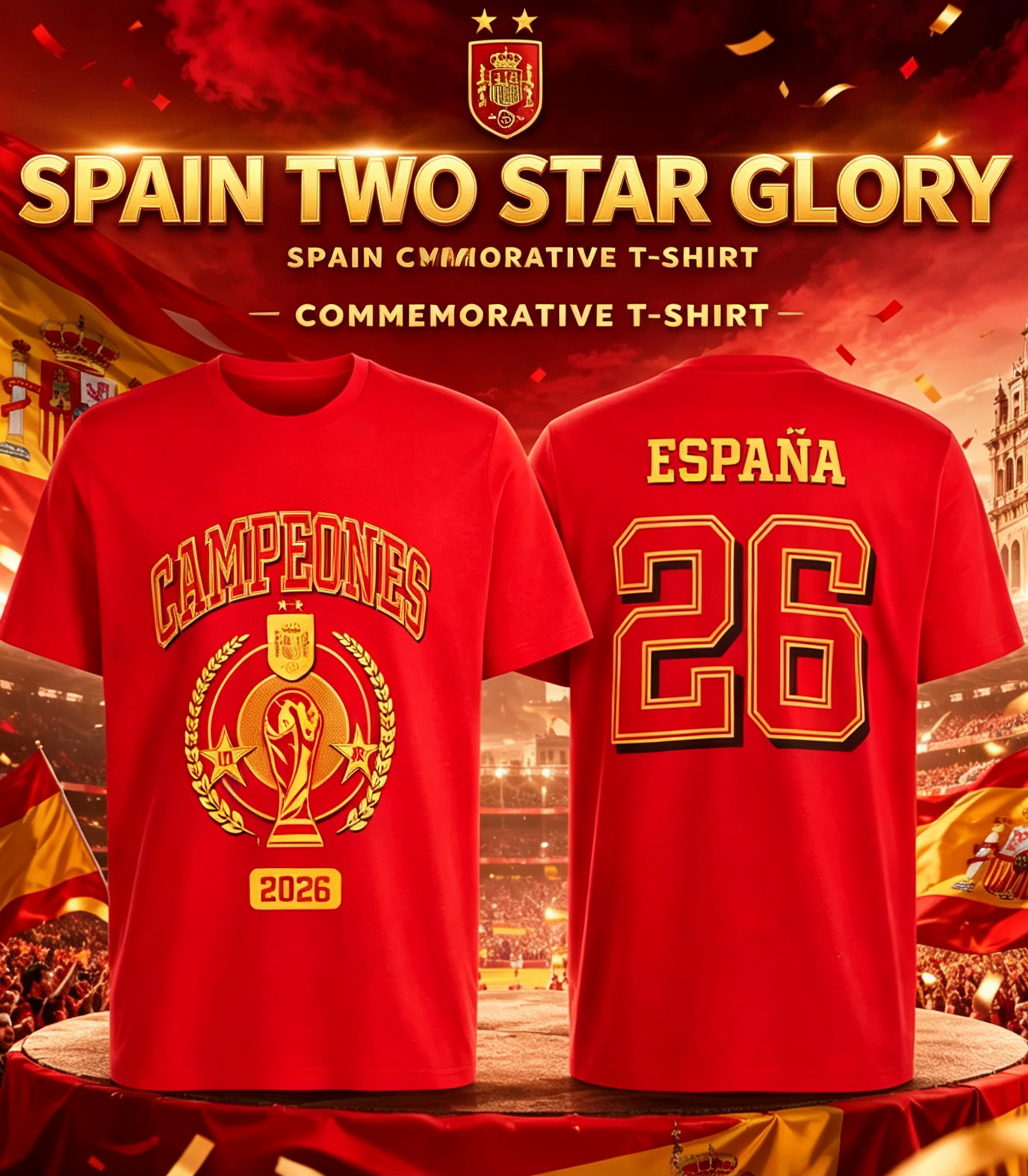 🏆⚽🔥 2026 World Cup: Spain Wins the Championship—Official Commemorative 100% Cotton Soccer T-Shirt
