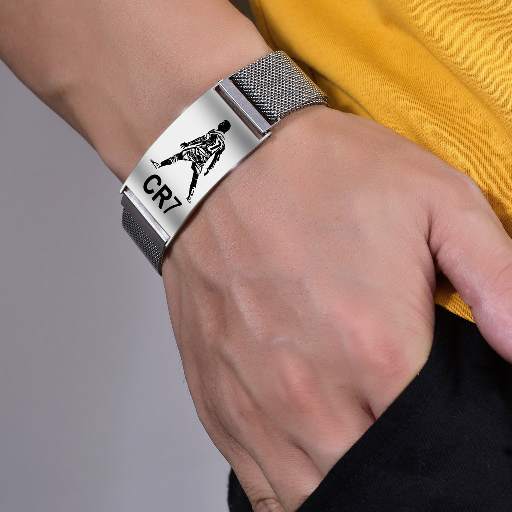 CR7 Fan Commemorative Bracelet: Stainless Steel Magnetic Adjustable Strap Bracelet