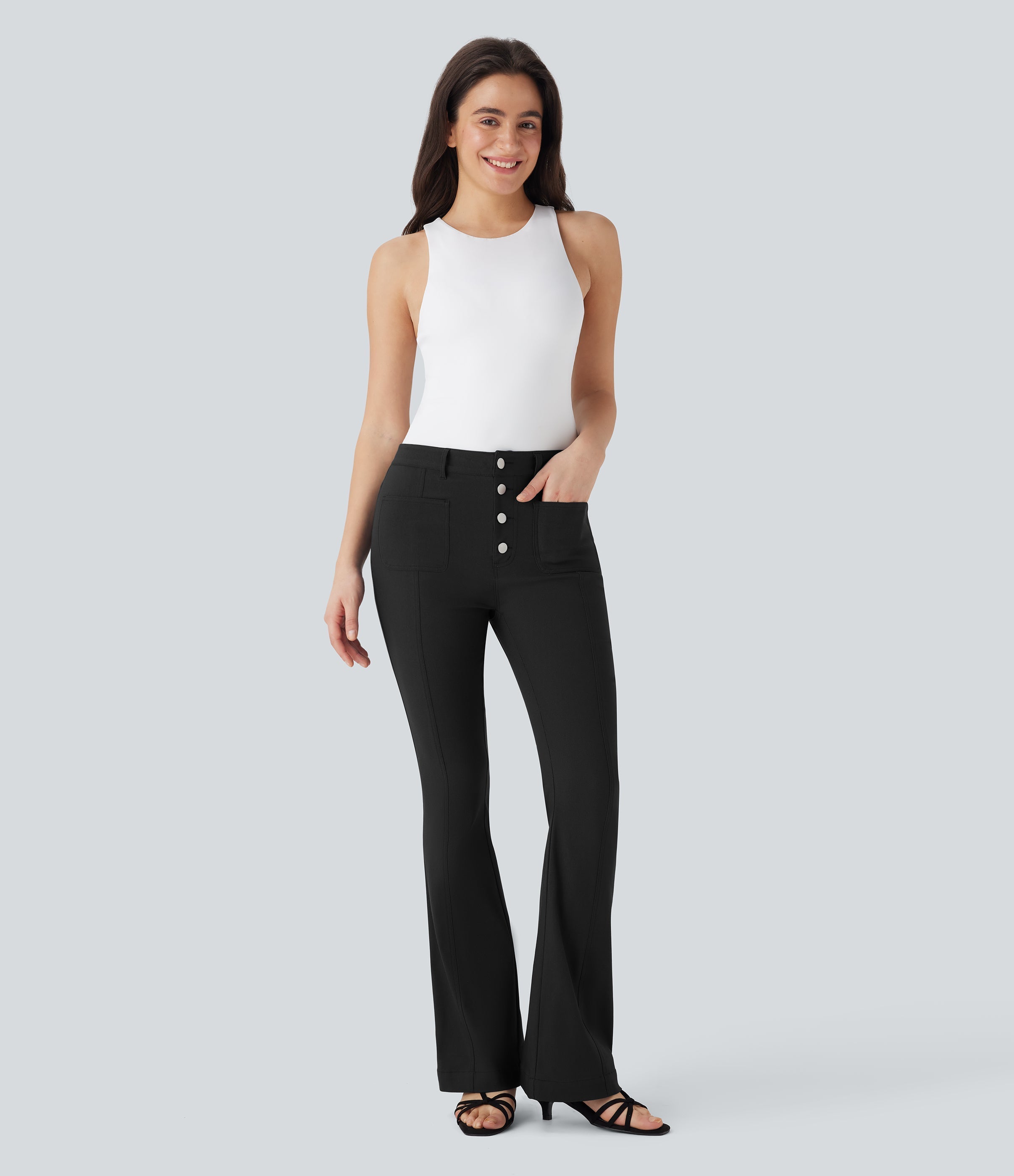 Mid Rise Denim Like Work Pants with Pockets