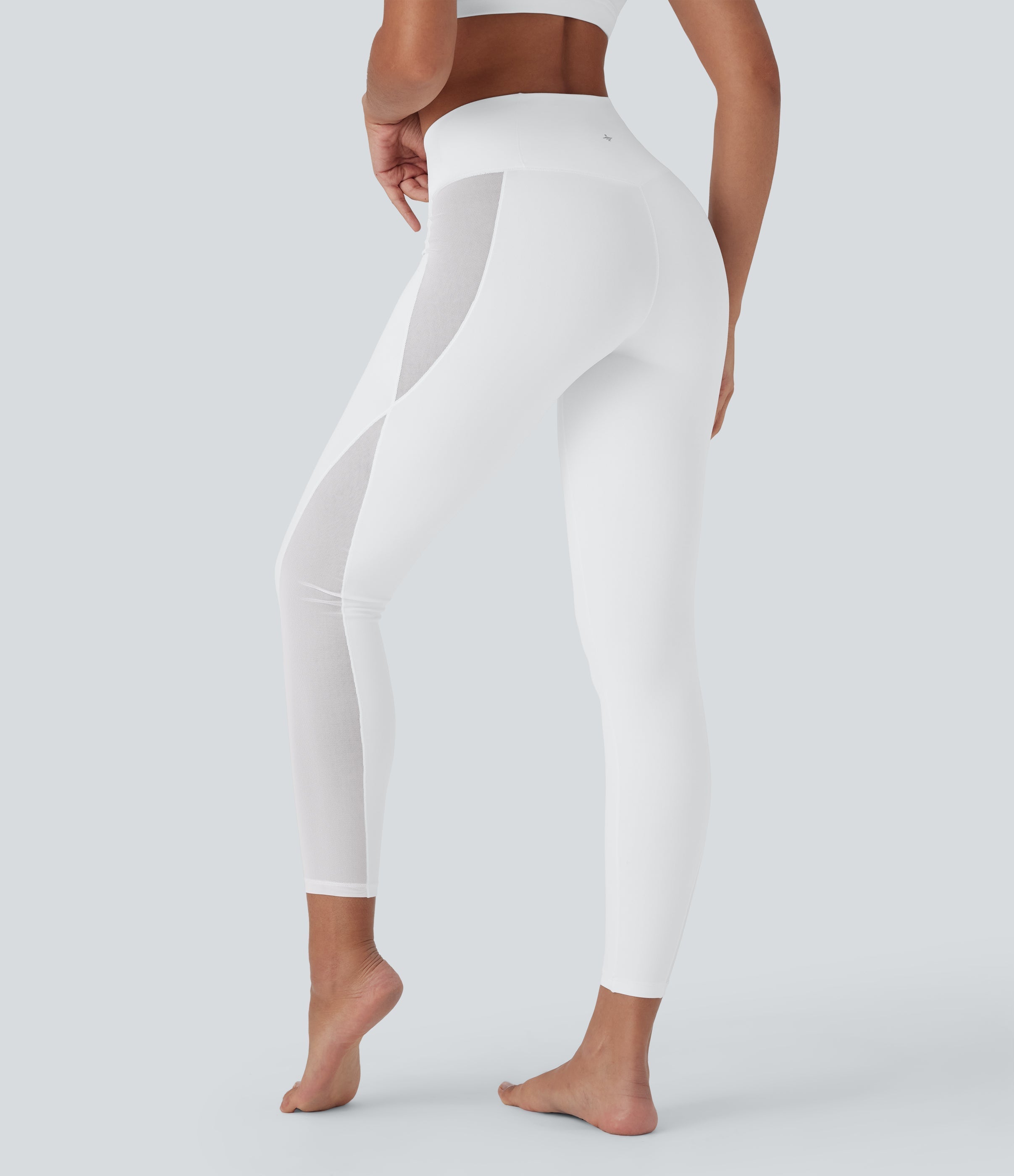 SoftlyZeroTM Crossover High Waisted Contrast Mesh Yoga Leggings with Pocket-UPF50+